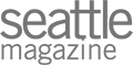 The image shows a logo with the text "Seattle magazine" in gray letters on a transparent background.