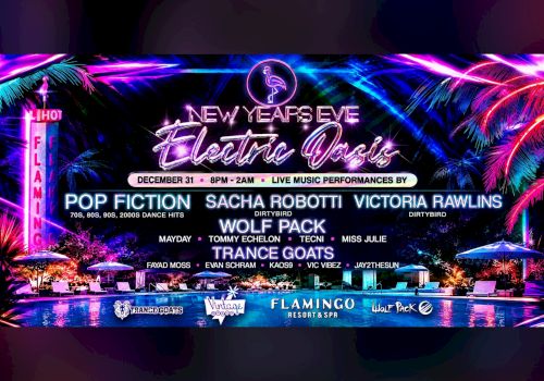 A New Year&rsquo;s Eve party flyer with neon fireworks and DJs like Pop Fiction, Sacha Robottti, and Victoria Rawlins on Dec 31, 8pm&ndash;2am.