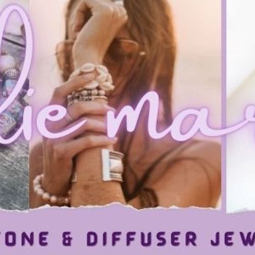 The image features jewelry and accessories with the text "julie marie" and "GEMSTONE & DIFFUSER JEWELRY."