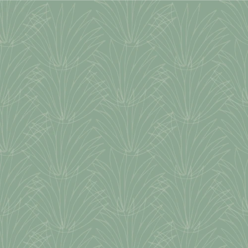 This image shows a pattern of abstract, white, leaf-like lines on a mint green background, creating a repeating, geometric design overall.