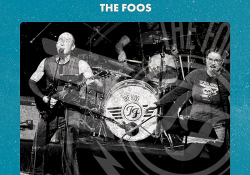 A promotional image for a band called "The Foos" performing at The Flamingo Hotel on October 11, 2024, with a vintage design and website link.