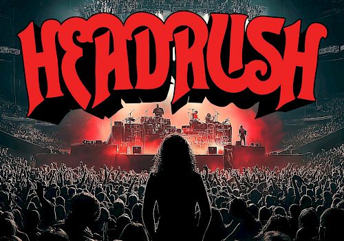 Concert poster for "Headrush" on March 21st at Vintage Space, Santa Rosa. Silhouette of a performer facing a large audience.